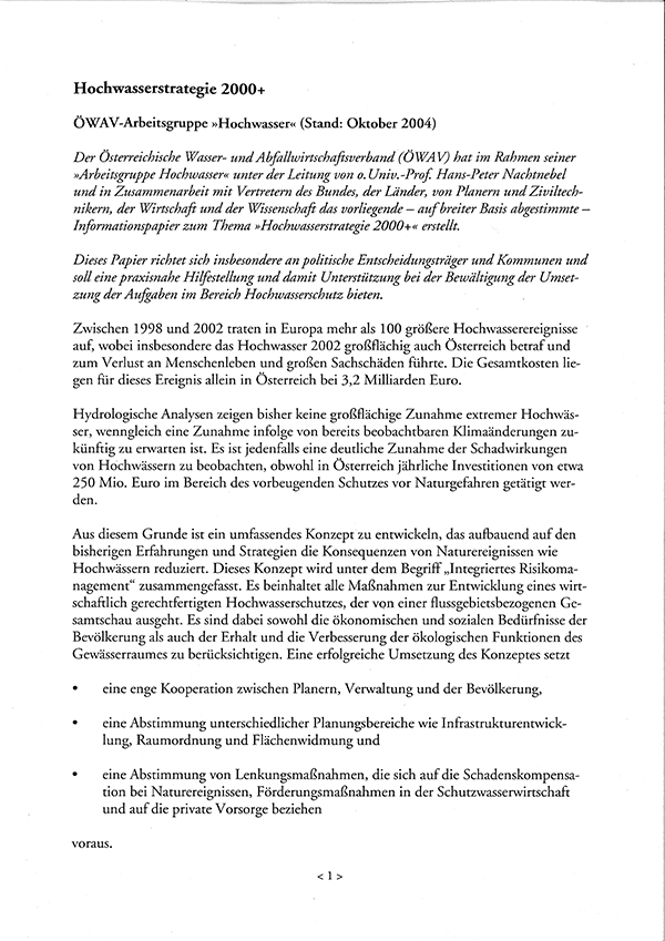 Cover ÖWAV-Ausschusspapier Hochwasserstrategie 2000 plus