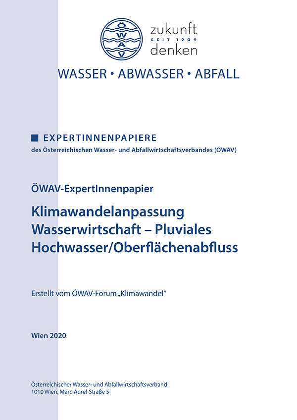 Cover ÖWAV-Expertinnenpapier Klimwandelanpassung Wasserwirtschaft Pluviales Hochwasser
