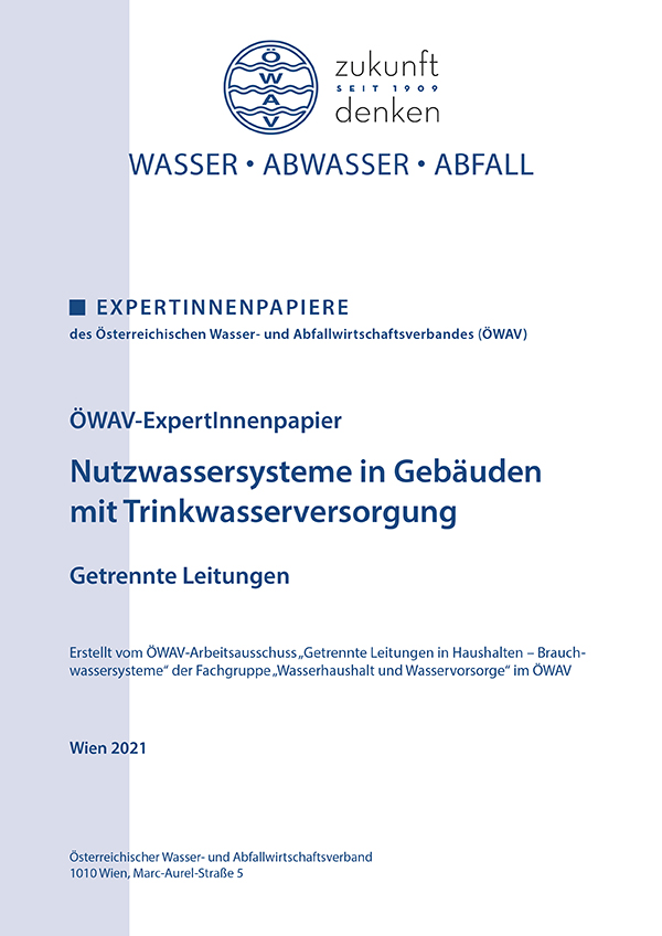 Cover ÖWAV-Expertinnenpapier Nutzwassersystenme in Gebäuden mit Trinkwasserversorgung