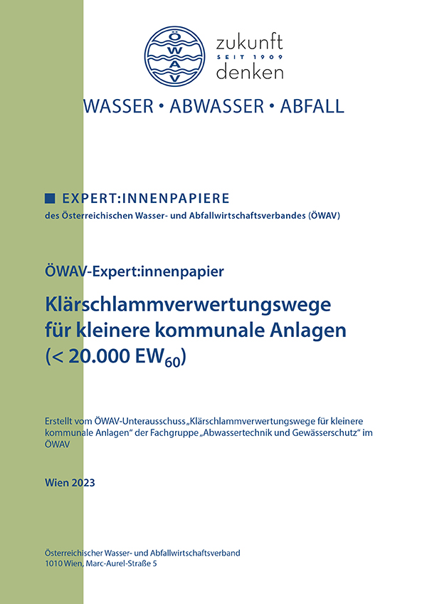 Cover ÖWAV-Expertinnenpapier Klärschlammverwertungswege für kleinere kommunale Anlagen