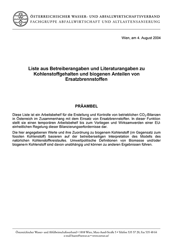 Erste Seite Publikation Kohlenstoffliste