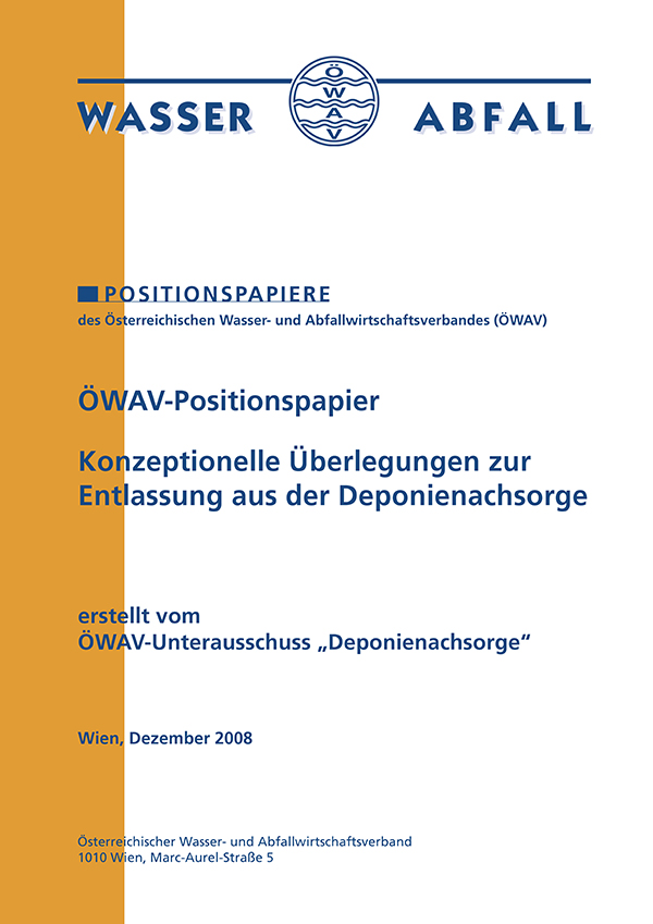 Cover ÖWAV-Positionspapier Überlegungen zur Entlassung aus der Deponienachsorge