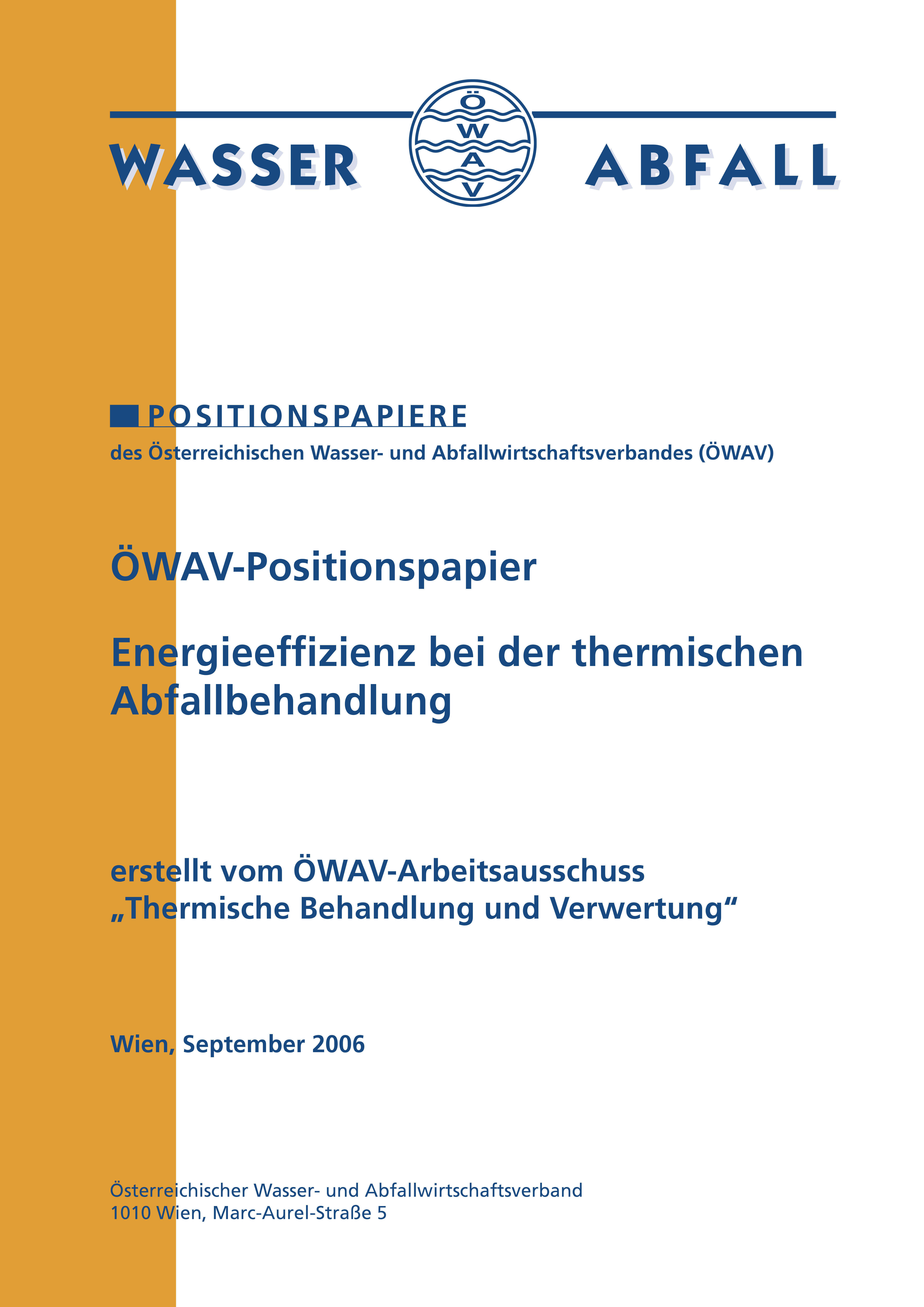 Cover ÖWAV-Positionspapier Energieeffizienz bei der thermischen Abfallbehandlung
