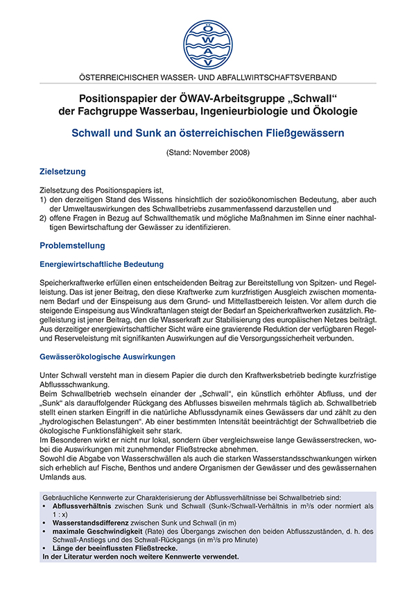 Cover ÖWAV-Positionspapier Schwall und Sunk an österreichischen Fließgewässern