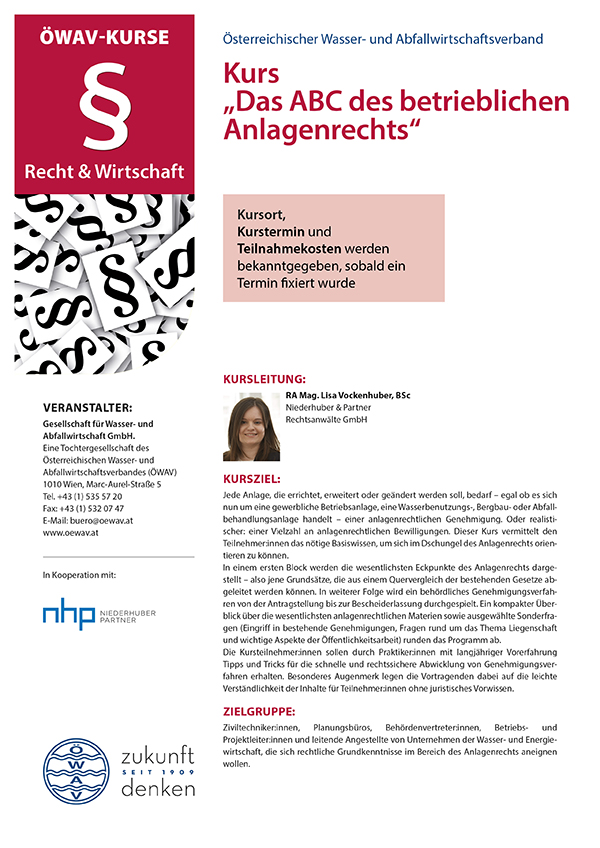 Cover Kursfolder ABC des betrieblichen Anlagenrechts