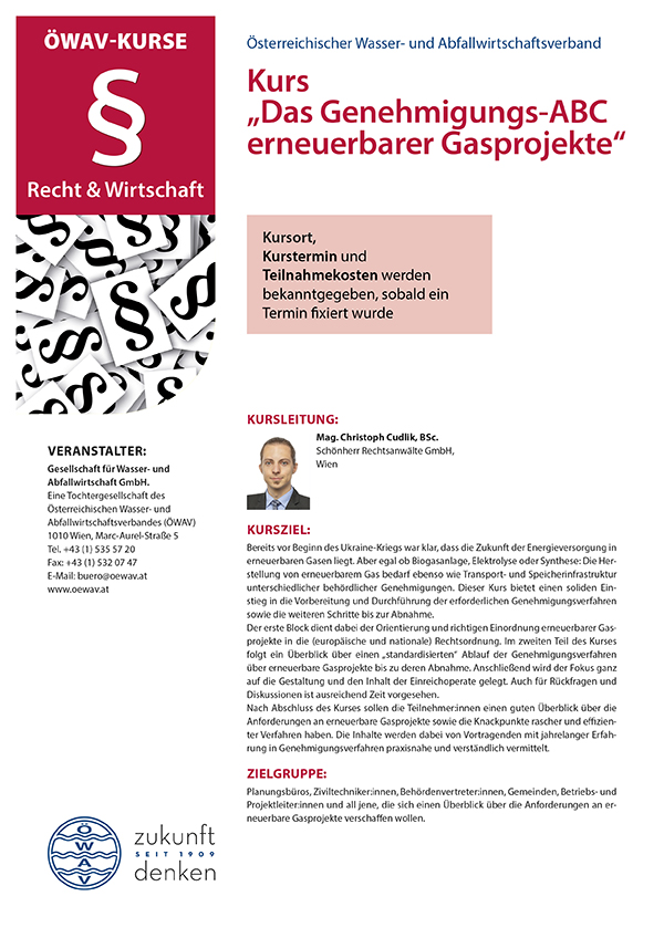 Cover Kursfolder Genehmigungs-ABC erneuerbarer Gasprojekte