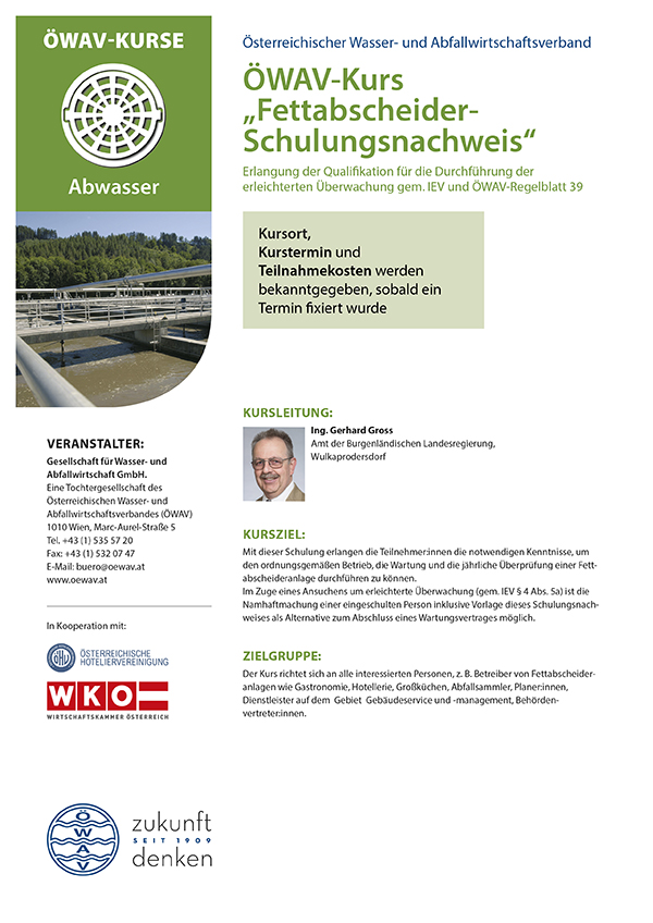 Cover Kursfolder Fettabscheider-Schulungsnachweis
