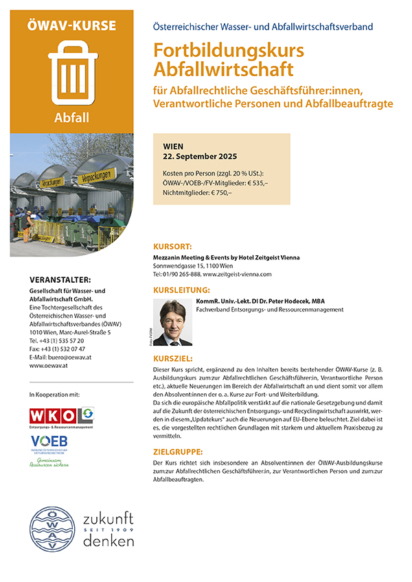 Cover Kursfolder Fortbildungskurs Abfallwirtschaft