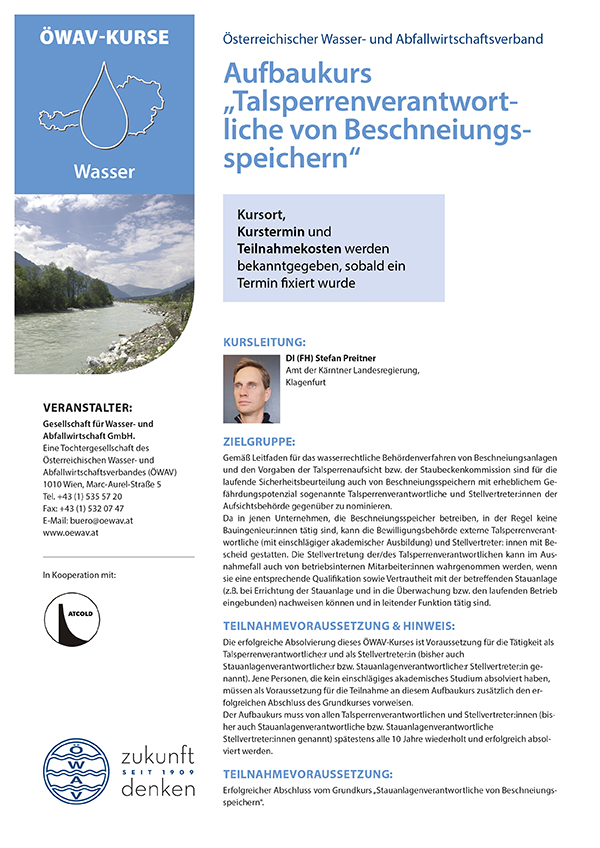 Cover Kursfolder Aufbaukurs Beschneiungsspeicher
