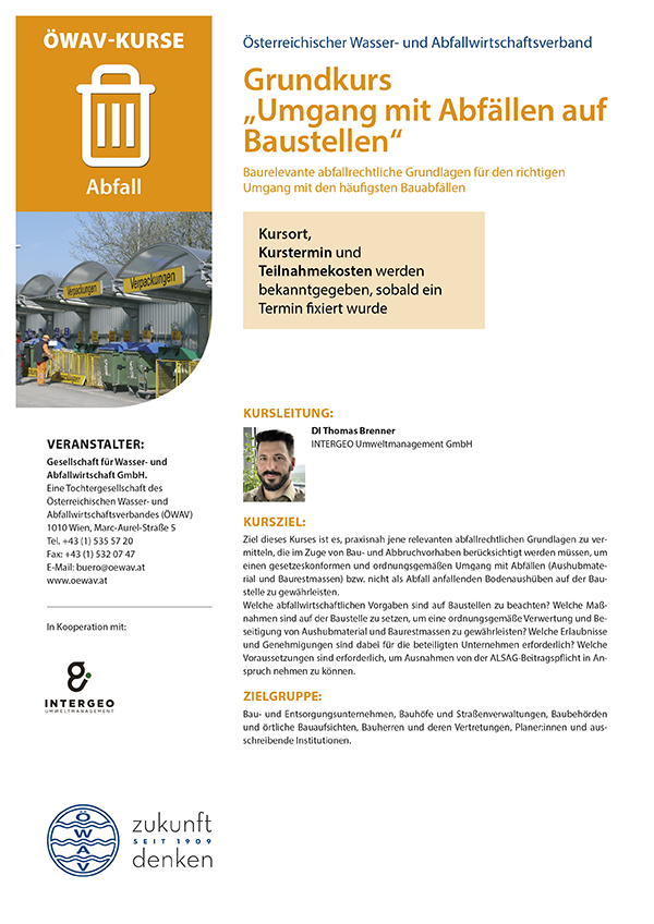 Cover Kursfolder Umgang mit Abfällen auf Baustellen
