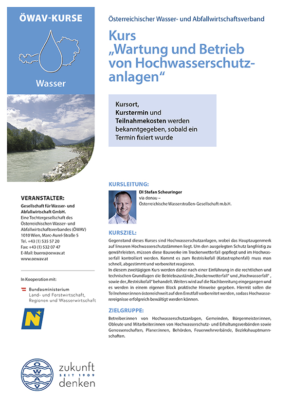 Cover Kursfolder Wartung und Betrieb von Hochwasserschutzanlagen