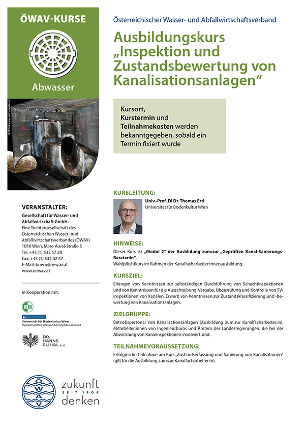 Cover Kursfolder Inspektion und Zustandsbewertung von Kanalisationsanlagen