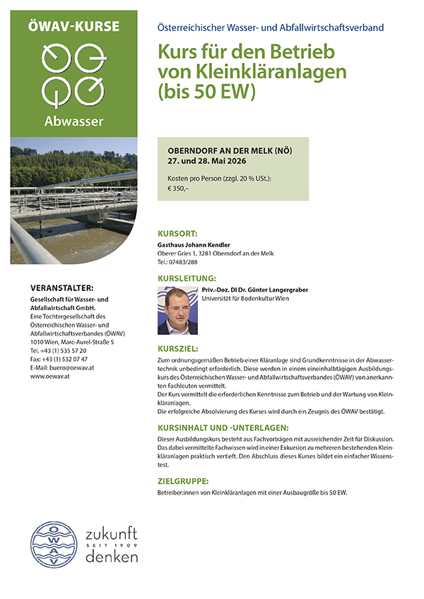 Cover Kursfolder Kleinkläranlagen (bis 50 Einwohnerwerte), konventionelle Anlagen