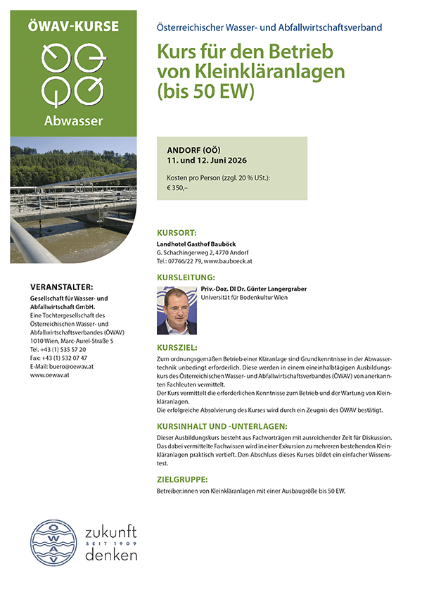 Cover Kursfolder Kleinkläranlagen (bis 50 Einwohnerwerte), konventionelle Anlagen
