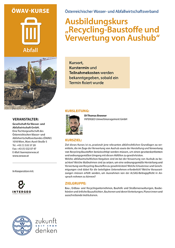 Cover Kursfolder Recycling-Baustoffe und Verwertung von Aushub