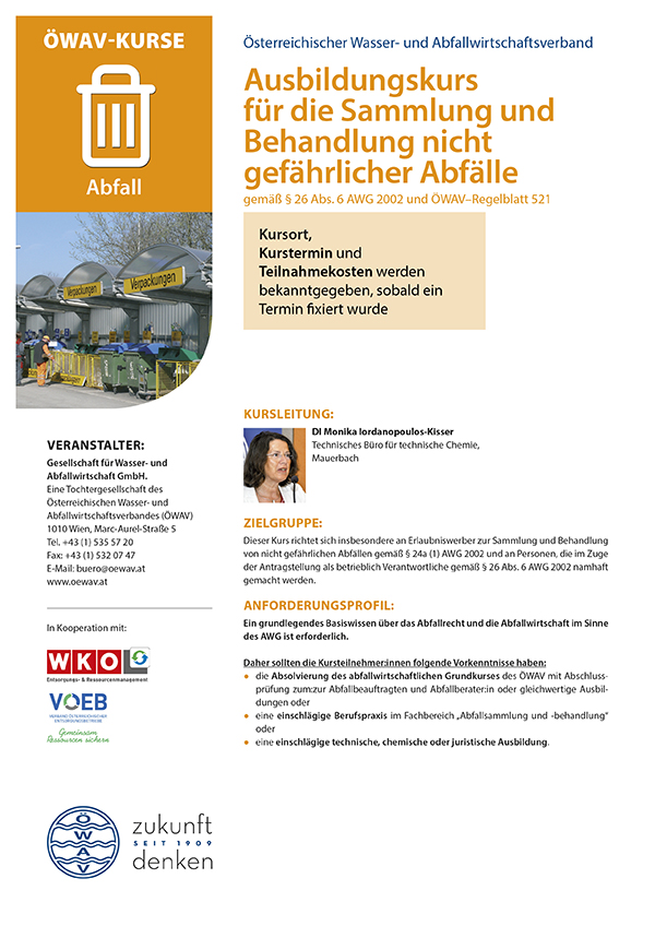 Cover Kursfolder Sammlung und Behandlung nicht gefährlicher Abfälle