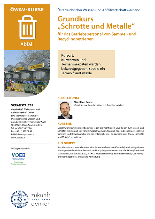 Cover Kursfolder Schrotte und Metalle für das Betriebspersonal von Sammeel- und Recyclingbetrieben